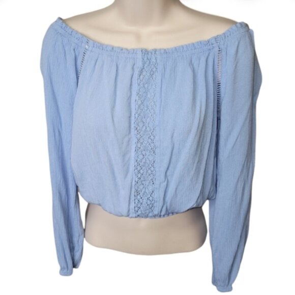Aeropostale Blue off the shoulder peasant top long sleeves blouse size S - Picture 5 of 5